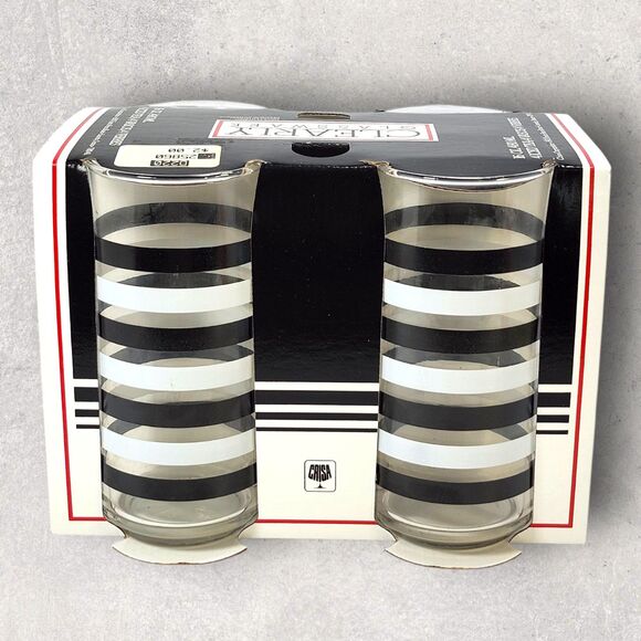 Vintage Crisa Clearly Glassware 16oz Striped Tumblers Set of 4 w/ Box Libbey - Picture 4 of 10